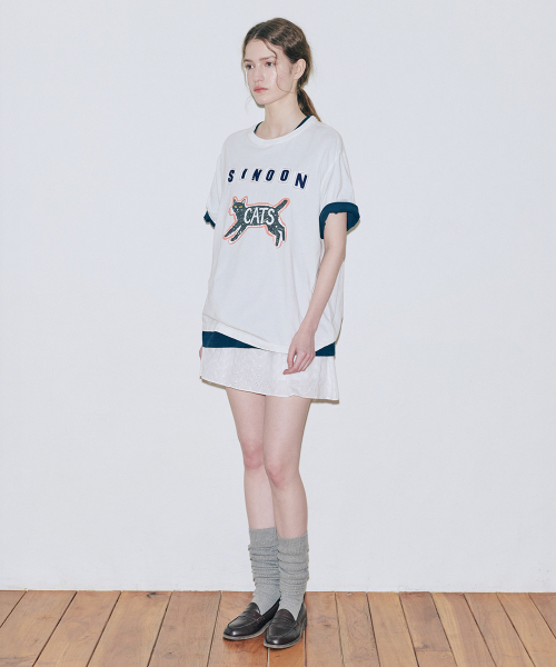 SINOON(シヌーン)の「Cats Patch T-Shirt (Ivory)(Tシャツ/カットソー・レディース・アイボリー・FREE)」の2枚目の写真