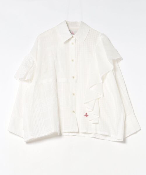 Vivienne Westwood(ヴィヴィアンウエストウッド)の「テクスチャーチェックブロッキングフリルL/Sシャツ(シャツ/ブラウス・レディース・キナリ/ブラック系その他・FREE)」の1枚目の写真