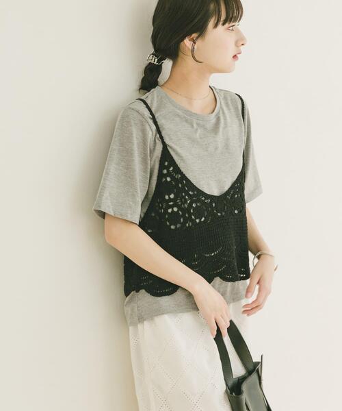 ITEMS URBANRESEARCH(アイテムズ アーバンリサーチ)の「ニットビスチェTシャツセット(Tシャツ/カットソー・レディース・ブラック/ライトベージュ/グレー・FREE)」の2枚目の写真