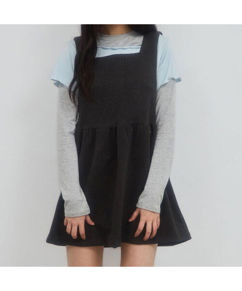 SQUARE NECK SLEEVELESS DRESS_CHARCOAL