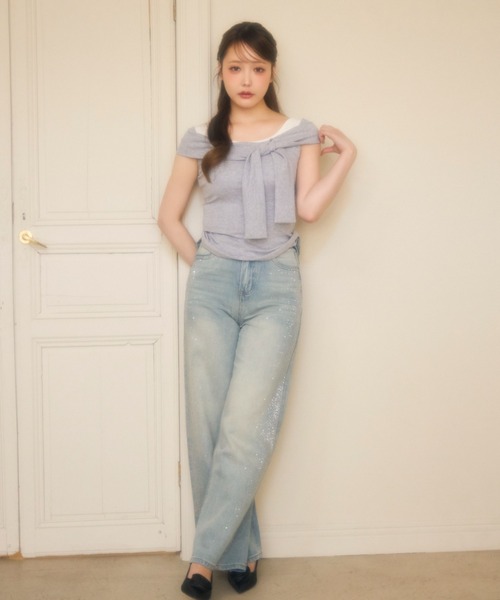 miune(ミューヌ)の「ラメバックリボンルーズデニム(デニムパンツ・レディース・ホワイト/ブルー・MEDIUM/SMALL)」の7枚目の写真