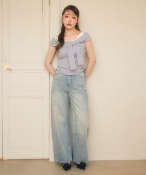 miune(ミューヌ)の「ラメバックリボンルーズデニム(デニムパンツ・レディース・ホワイト/ブルー・MEDIUM/SMALL)」の8枚目の写真