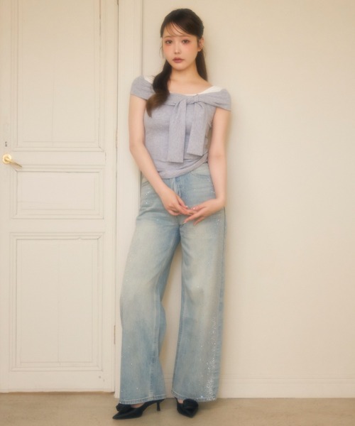 miune(ミューヌ)の「ラメバックリボンルーズデニム(デニムパンツ・レディース・ホワイト/ブルー・MEDIUM/SMALL)」の9枚目の写真