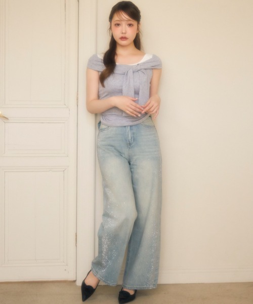 miune(ミューヌ)の「ラメバックリボンルーズデニム(デニムパンツ・レディース・ホワイト/ブルー・MEDIUM/SMALL)」の10枚目の写真
