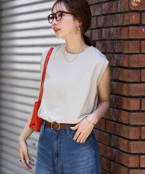 FREAK'S STORE（フリークスストア）の「限定展開　ノースリーブ Tシャツ（Tシャツ/カットソー・レディース・ブラウン/ライトグレー/イエロー/ブルー/ナチュラル/オフホワイト/ライトピンク/ブラック・ﾌﾘ-）」の5枚目の写真