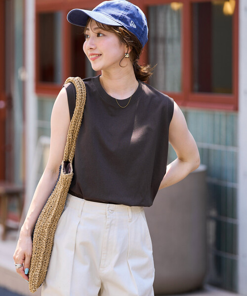 FREAK'S STORE（フリークスストア）の「限定展開　ノースリーブ Tシャツ（Tシャツ/カットソー・レディース・ブラウン/ライトグレー/イエロー/ブルー/ナチュラル/オフホワイト/ライトピンク/ブラック・ﾌﾘ-）」の17枚目の写真