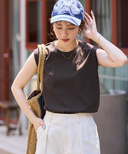 FREAK'S STORE（フリークスストア）の「限定展開　ノースリーブ Tシャツ（Tシャツ/カットソー・レディース・ブラウン/ライトグレー/イエロー/ブルー/ナチュラル/オフホワイト/ライトピンク/ブラック・ﾌﾘ-）」の18枚目の写真