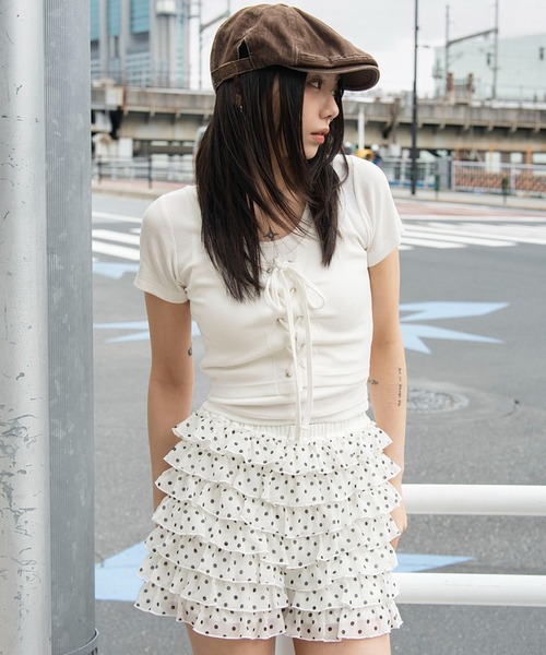 WEGO(ウィゴー)の「WEGO/【26年春夏新作】ヴィンテージライクレースアップT(Tシャツ/カットソー・レディース・スミクロ/ホワイト/ホワイト系その他/ブラウン・FREE)」の12枚目の写真