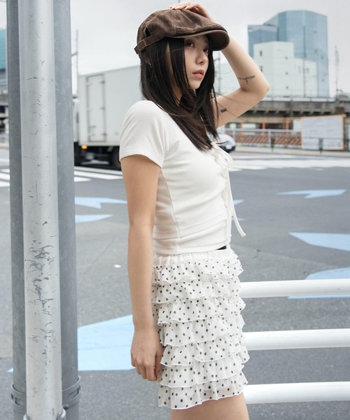 WEGO(ウィゴー)の「WEGO/【26年春夏新作】ヴィンテージライクレースアップT(Tシャツ/カットソー・レディース・スミクロ/ホワイト/ホワイト系その他/ブラウン・FREE)」の14枚目の写真