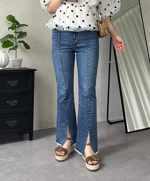 prose verse(プロズヴェール)の「フロントスリットストレッチデニムパンツ(デニムパンツ・レディース・ブルー・PL/PM/LARGE/MEDIUM/TL)」の18枚目の写真