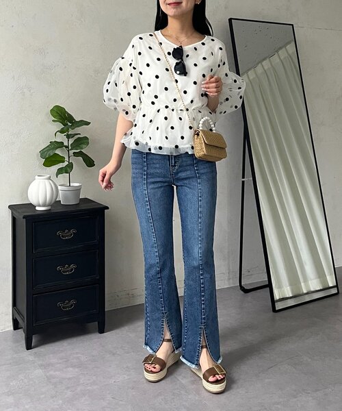 prose verse(プロズヴェール)の「フロントスリットストレッチデニムパンツ(デニムパンツ・レディース・ブルー・PL/PM/LARGE/MEDIUM/TL)」の22枚目の写真