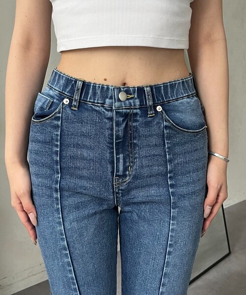 prose verse(プロズヴェール)の「フロントスリットストレッチデニムパンツ(デニムパンツ・レディース・ブルー・PL/PM/LARGE/MEDIUM/TL)」の6枚目の写真