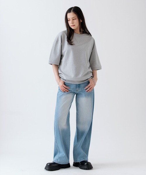 SIDEWAY STANCE(サイドウェイスタンス)の「【SIDEWAY STANCE】Vガゼット クルーネック ライトスウェット 半袖トレーナーTシャツ(スウェット・メンズ・ネイビー/杢グレー/ブラック・MEDIUM/SMALL/X-LARGE/LARGE)」の10枚目の写真