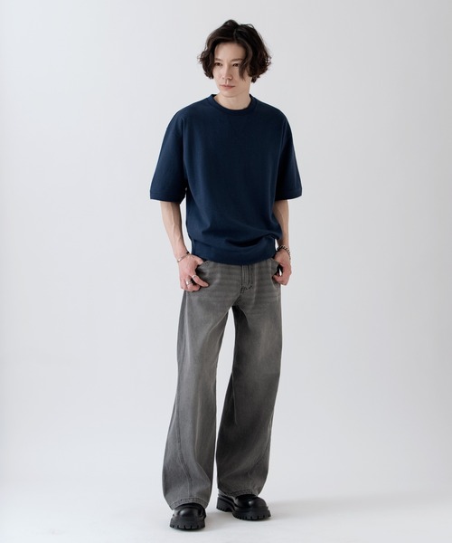 SIDEWAY STANCE(サイドウェイスタンス)の「【SIDEWAY STANCE】Vガゼット クルーネック ライトスウェット 半袖トレーナーTシャツ(スウェット・メンズ・ネイビー/杢グレー/ブラック・MEDIUM/SMALL/X-LARGE/LARGE)」の14枚目の写真