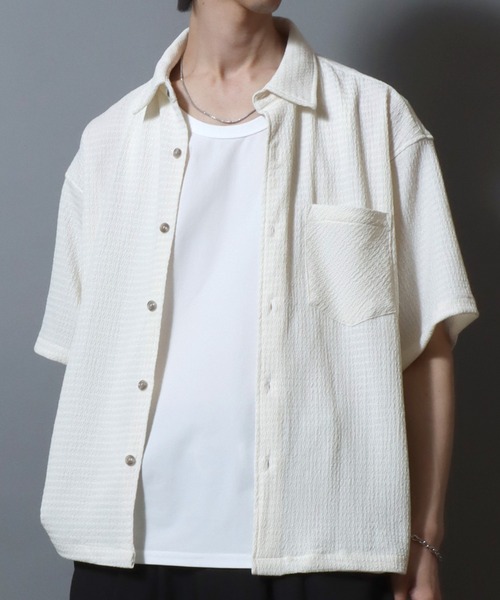 ANPAS(アンパス)の「Short-Sleeve Crepe-Texture Shirt / 楊柳半袖シャツ メンズ トップス クレープシャツ(シャツ/ブラウス・メンズ・ブラック/チャコールグレー/ホワイト・L/M)」の2枚目の写真