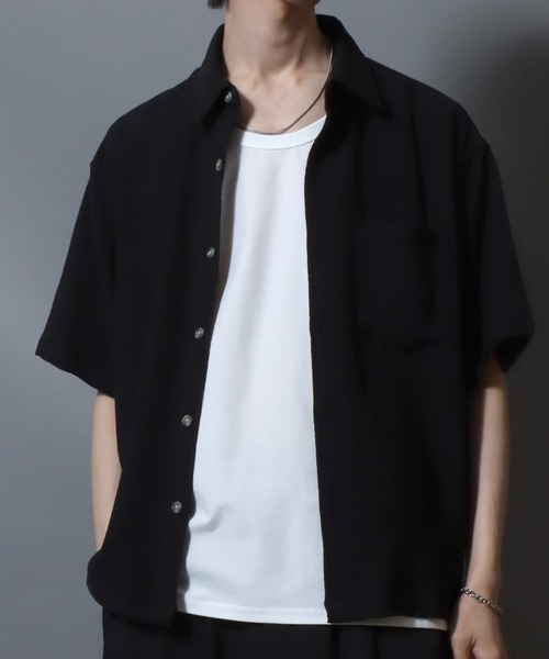 セール】Short-Sleeve Crepe-Texture Shirt / 楊柳半袖シャツ メンズ