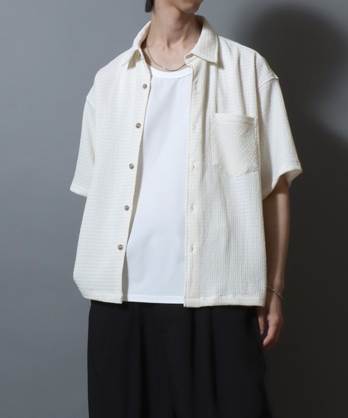 ANPAS(アンパス)の「Short-Sleeve Crepe-Texture Shirt / 楊柳半袖シャツ メンズ トップス クレープシャツ(シャツ/ブラウス・メンズ・ブラック/チャコールグレー/ホワイト・L/M)」の21枚目の写真