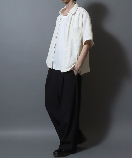 ANPAS(アンパス)の「Short-Sleeve Crepe-Texture Shirt / 楊柳半袖シャツ メンズ トップス クレープシャツ(シャツ/ブラウス・メンズ・ブラック/チャコールグレー/ホワイト・L/M)」の22枚目の写真
