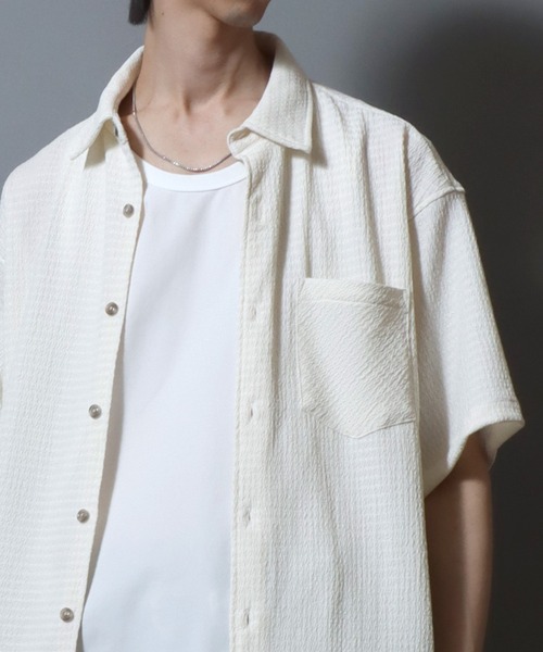 ANPAS(アンパス)の「Short-Sleeve Crepe-Texture Shirt / 楊柳半袖シャツ メンズ トップス クレープシャツ(シャツ/ブラウス・メンズ・ブラック/チャコールグレー/ホワイト・L/M)」の20枚目の写真