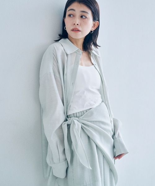 Obis＆（オビスアンド）の「マルチWay シアーシャツ＆スカーフセット（シャツ/ブラウス・レディース・セージグリーン/オフホワイト・FREE）」の7枚目の写真