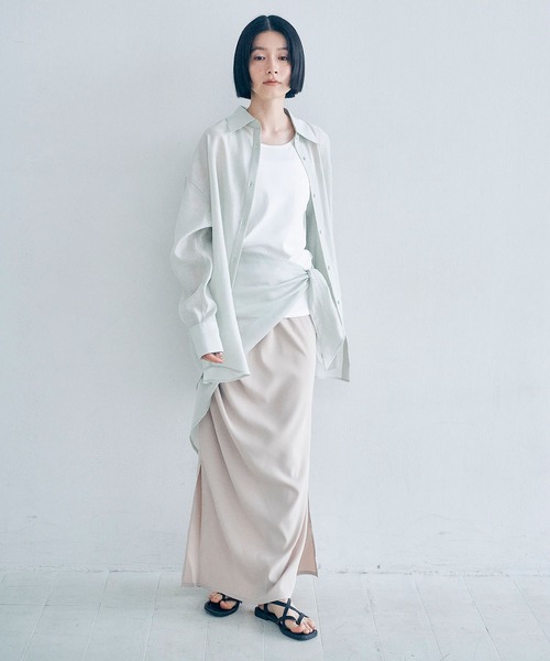 Obis＆（オビスアンド）の「マルチWay シアーシャツ＆スカーフセット（シャツ/ブラウス・レディース・セージグリーン/オフホワイト・FREE）」の9枚目の写真