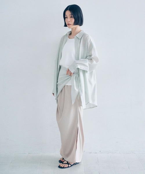 Obis＆（オビスアンド）の「マルチWay シアーシャツ＆スカーフセット（シャツ/ブラウス・レディース・セージグリーン/オフホワイト・FREE）」の10枚目の写真