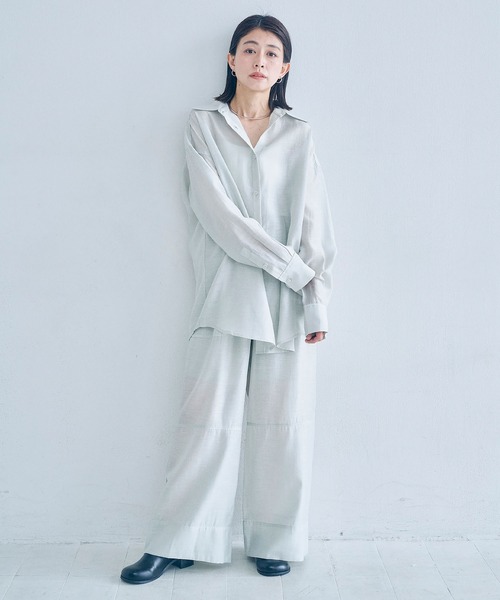 Obis＆（オビスアンド）の「マルチWay シアーシャツ＆スカーフセット（シャツ/ブラウス・レディース・セージグリーン/オフホワイト・FREE）」の11枚目の写真