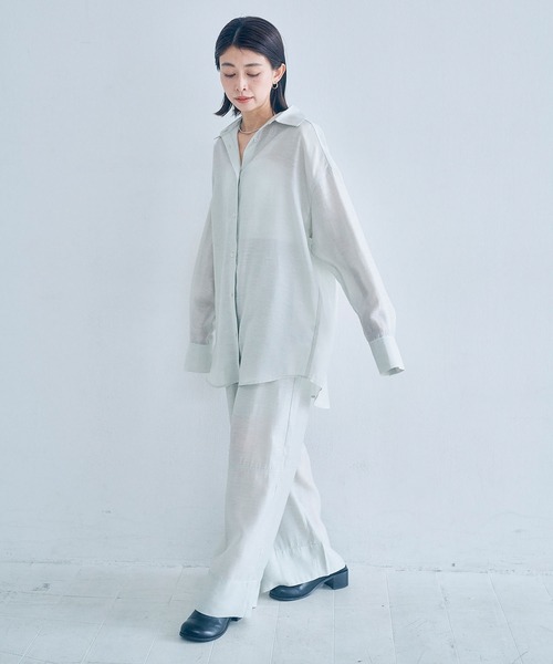 Obis＆（オビスアンド）の「マルチWay シアーシャツ＆スカーフセット（シャツ/ブラウス・レディース・セージグリーン/オフホワイト・FREE）」の12枚目の写真