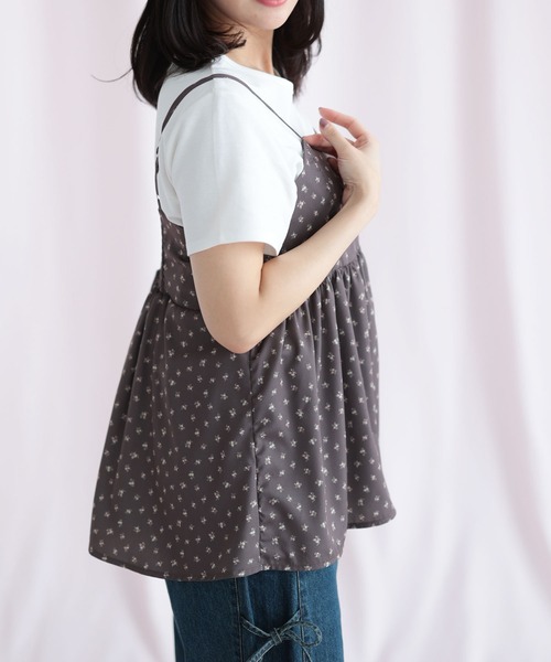 Ruwan yu(ルワンユー)の「小花柄バックシャーリングビスチェチュニック(キャミソール・レディース・ブラウン・L/LL/3L/4L)」の3枚目の写真