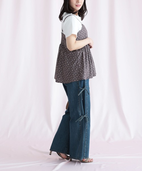 Ruwan yu(ルワンユー)の「小花柄バックシャーリングビスチェチュニック(キャミソール・レディース・ブラウン・L/LL/3L/4L)」の9枚目の写真