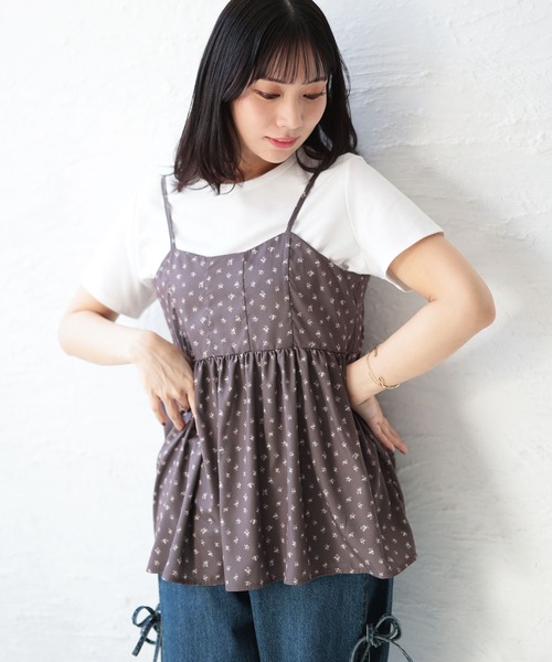 Ruwan yu(ルワンユー)の「小花柄バックシャーリングビスチェチュニック(キャミソール・レディース・ブラウン・L/LL/3L/4L)」の12枚目の写真