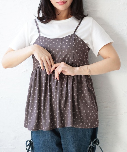 Ruwan yu(ルワンユー)の「小花柄バックシャーリングビスチェチュニック(キャミソール・レディース・ブラウン・L/LL/3L/4L)」の13枚目の写真