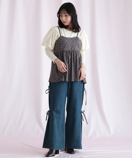 Ruwan yu(ルワンユー)の「小花柄バックシャーリングビスチェチュニック(キャミソール・レディース・ブラウン・L/LL/3L/4L)」の15枚目の写真