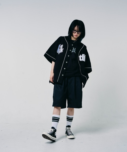 EFFECTEN(エフェクテン)の「【EFFECTEN】Patchwork baseball shirts(シャツ/ブラウス・メンズ・ブルー系その他/ブラック系その他・MEDIUM/LARGE)」の1枚目の写真