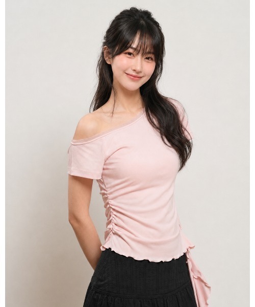 GENERAL IDEA(ジェネラルアイデア)の「【GENERAL IDEA】メッシュトリミングワンショルダーTシャツ / MESH TRIM ONE-SHOULDER T-SHIRT(Tシャツ/カットソー・レディース・ブラック/ピンク/ホワイト・L/M/S)」の3枚目の写真