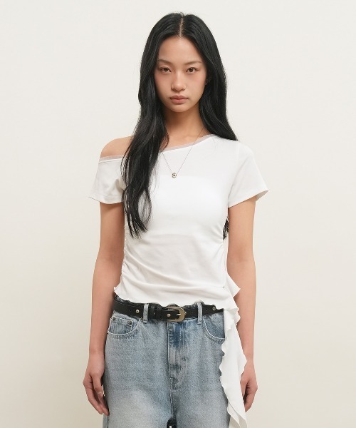 GENERAL IDEA(ジェネラルアイデア)の「【GENERAL IDEA】メッシュトリミングワンショルダーTシャツ / MESH TRIM ONE-SHOULDER T-SHIRT(Tシャツ/カットソー・レディース・ブラック/ピンク/ホワイト・L/M/S)」の19枚目の写真