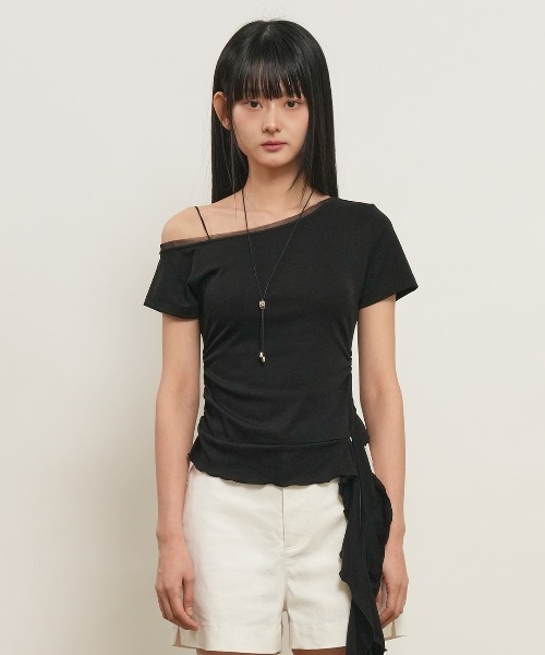 GENERAL IDEA(ジェネラルアイデア)の「【GENERAL IDEA】メッシュトリミングワンショルダーTシャツ / MESH TRIM ONE-SHOULDER T-SHIRT(Tシャツ/カットソー・レディース・ブラック/ピンク/ホワイト・L/M/S)」の13枚目の写真