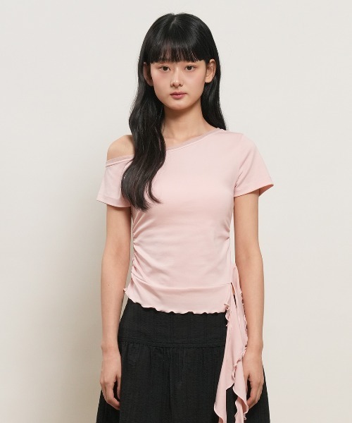 GENERAL IDEA(ジェネラルアイデア)の「【GENERAL IDEA】メッシュトリミングワンショルダーTシャツ / MESH TRIM ONE-SHOULDER T-SHIRT(Tシャツ/カットソー・レディース・ブラック/ピンク/ホワイト・L/M/S)」の8枚目の写真