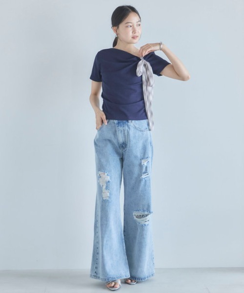 archives(アルシーヴ)の「【チェックリボンが主役の着映えトップス】2wayチェックシフォンリボンドレープカットTOPS(Tシャツ/カットソー・レディース・ブラック/ネイビー/アイボリー・MEDIUM)」の18枚目の写真
