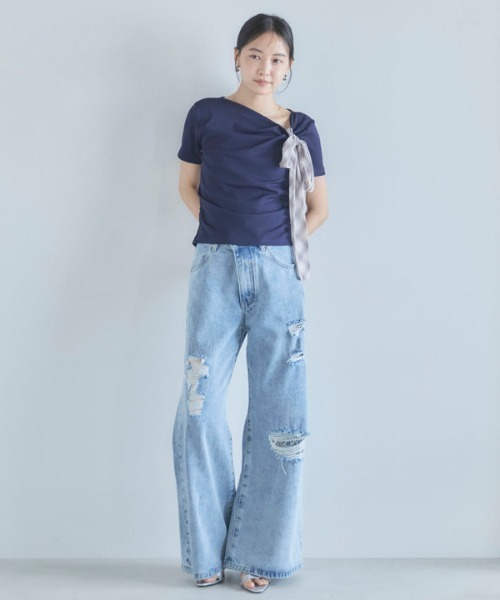 archives(アルシーヴ)の「【チェックリボンが主役の着映えトップス】2wayチェックシフォンリボンドレープカットTOPS(Tシャツ/カットソー・レディース・ブラック/ネイビー/アイボリー・MEDIUM)」の19枚目の写真