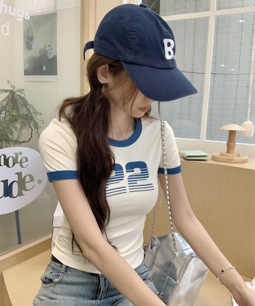 VIBGYOR(ヴィブジョー)の「【EIZZ/アイズ】ナンバリング リンガー Tシャツ / クルーネック / 配色リブ(Tシャツ/カットソー・レディース・グレー/オフホワイト・FREE)」の5枚目の写真