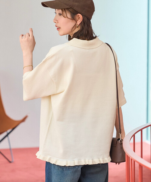 FREAK'S STORE（フリークスストア）の「限定展開　裾フリル ポロ襟 サマーニット プルオーバー（ニット/セーター・レディース・オリーブ/ブラック/ネイビー/ブラウン/ナチュラル・ﾌﾘ-）」の13枚目の写真