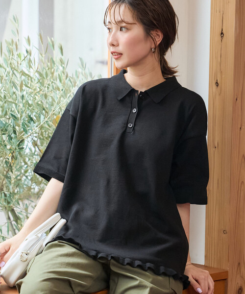 FREAK'S STORE（フリークスストア）の「限定展開　裾フリル ポロ襟 サマーニット プルオーバー（ニット/セーター・レディース・オリーブ/ブラック/ネイビー/ブラウン/ナチュラル・ﾌﾘ-）」の22枚目の写真