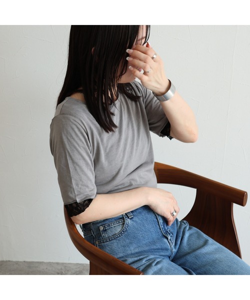 zena(ジェナ)の「シアー天竺×レースリバーシブルTEE(Tシャツ/カットソー・レディース・グレー系その他/ブラウン系その他・FREE)」の5枚目の写真