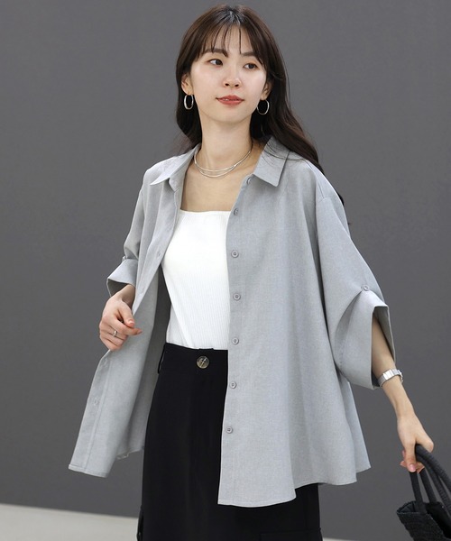 Aletta vita(アレッタビータ)の「エステルツイル2WAYスリーブ半袖シャツ(シャツ/ブラウス・レディース・ベージュ/グレー・M)」の21枚目の写真