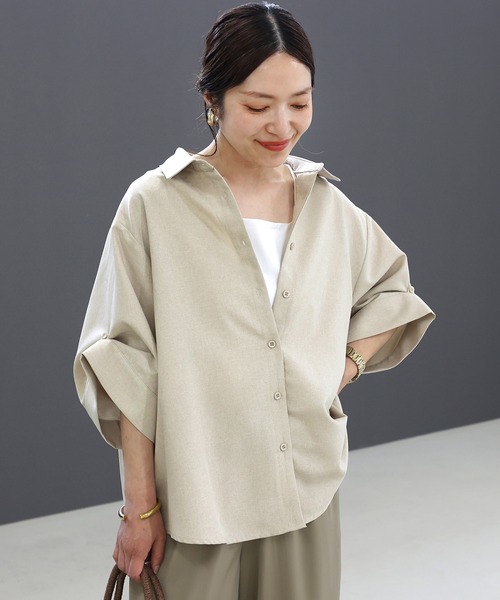 Aletta vita(アレッタビータ)の「エステルツイル2WAYスリーブ半袖シャツ(シャツ/ブラウス・レディース・ベージュ/グレー・M)」の9枚目の写真