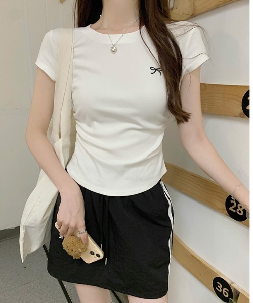 semuse（セミューズ）の「ワンポイントリボン刺繍Tシャツ（Tシャツ/カットソー・レディース・ライトグレー/ライトイエロー/ホワイト・FREE）」の11枚目の写真