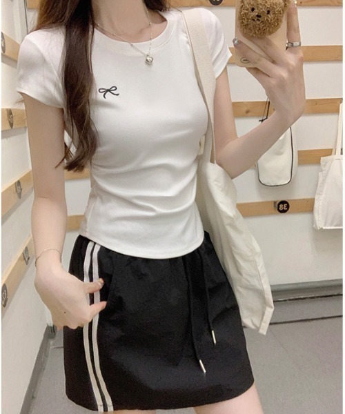 semuse（セミューズ）の「ワンポイントリボン刺繍Tシャツ（Tシャツ/カットソー・レディース・ライトグレー/ライトイエロー/ホワイト・FREE）」の10枚目の写真