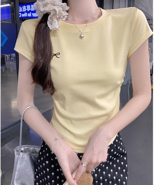 semuse（セミューズ）の「ワンポイントリボン刺繍Tシャツ（Tシャツ/カットソー・レディース・ライトグレー/ライトイエロー/ホワイト・FREE）」の18枚目の写真