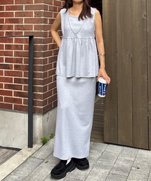 【ISOOK / アイスー】ペプラムレイヤードリブワンピース / セットアイテム セットアップ キャミワンピ ビスチェ 重ね着 マキシ ロング  夏